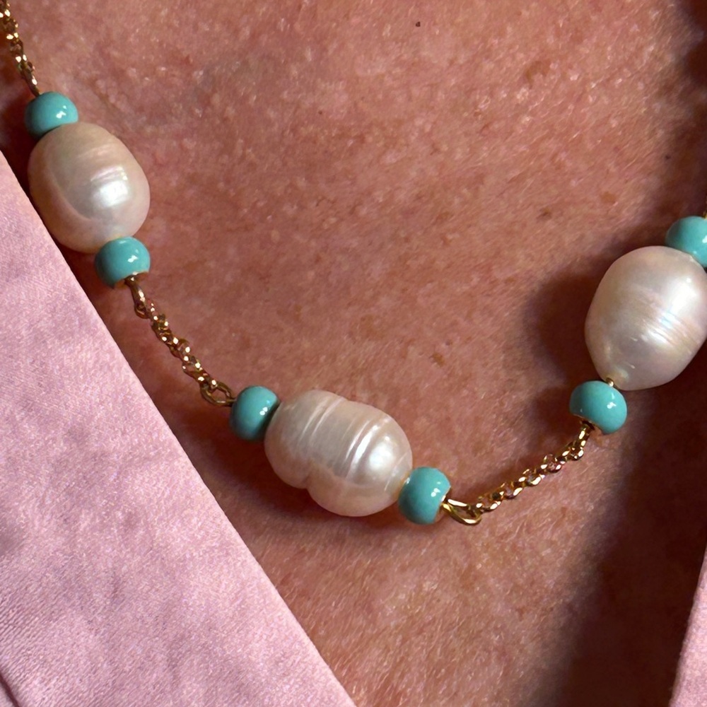 kate spade Pearl and Blue Turquoise Necklace